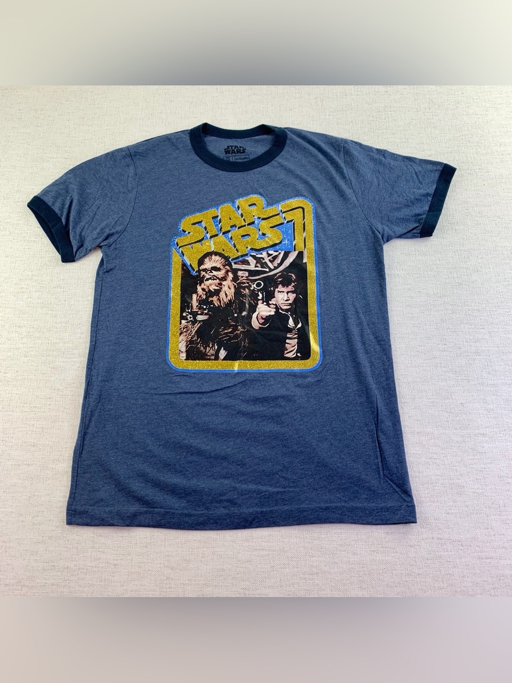 Star Wars Blue Ringer Tee Han + Chewbacca Graphic women's M short sleeve blue